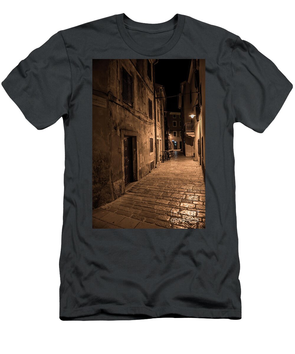 Accommodation T-Shirt featuring the photograph Narrow Alley With Old Houses In The Village Fazana In Croatia by Andreas Berthold