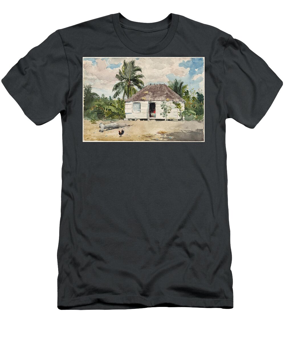 Winslow Homer T-Shirt featuring the drawing Native hut at Nassau by Winslow Homer
