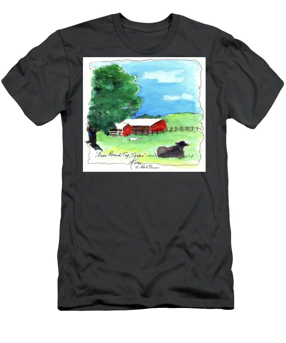 Watercolor T-Shirt featuring the painting Near Round Top, Texas by Adele Bower