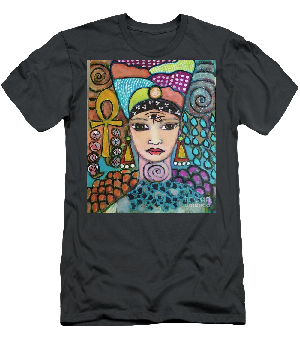 Free T-Shirt featuring the painting Nefertiti -Free as a bird by Corina Stupu Thomas