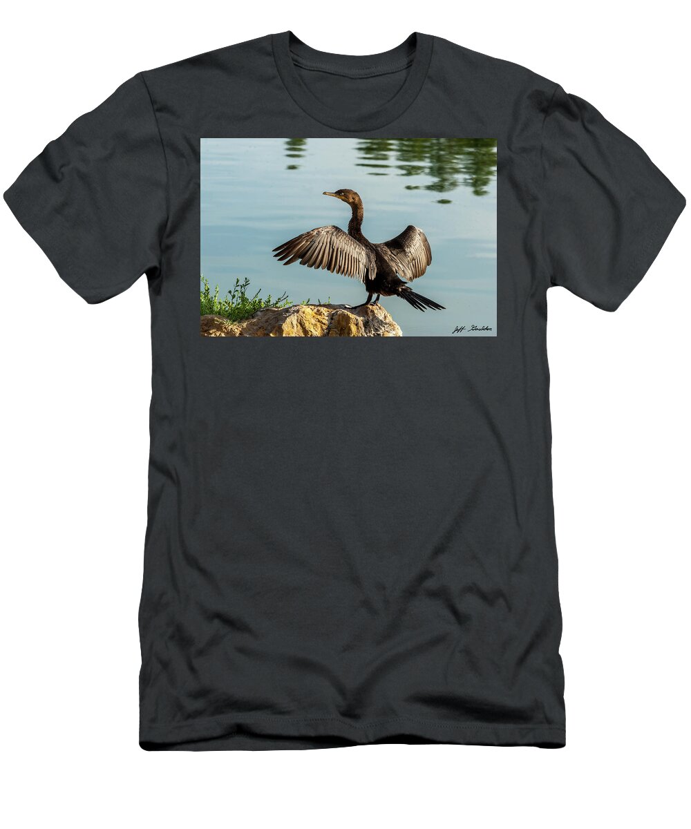 Animal T-Shirt featuring the photograph Neotropic Cormorant with Wings Spread by Jeff Goulden