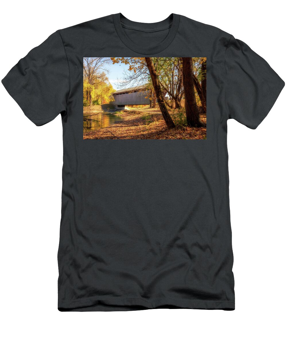 New Brownsville Covered Bridge T-Shirt featuring the photograph New Brownsville Covered Bridge - Columbus, IN by Susan Rissi Tregoning