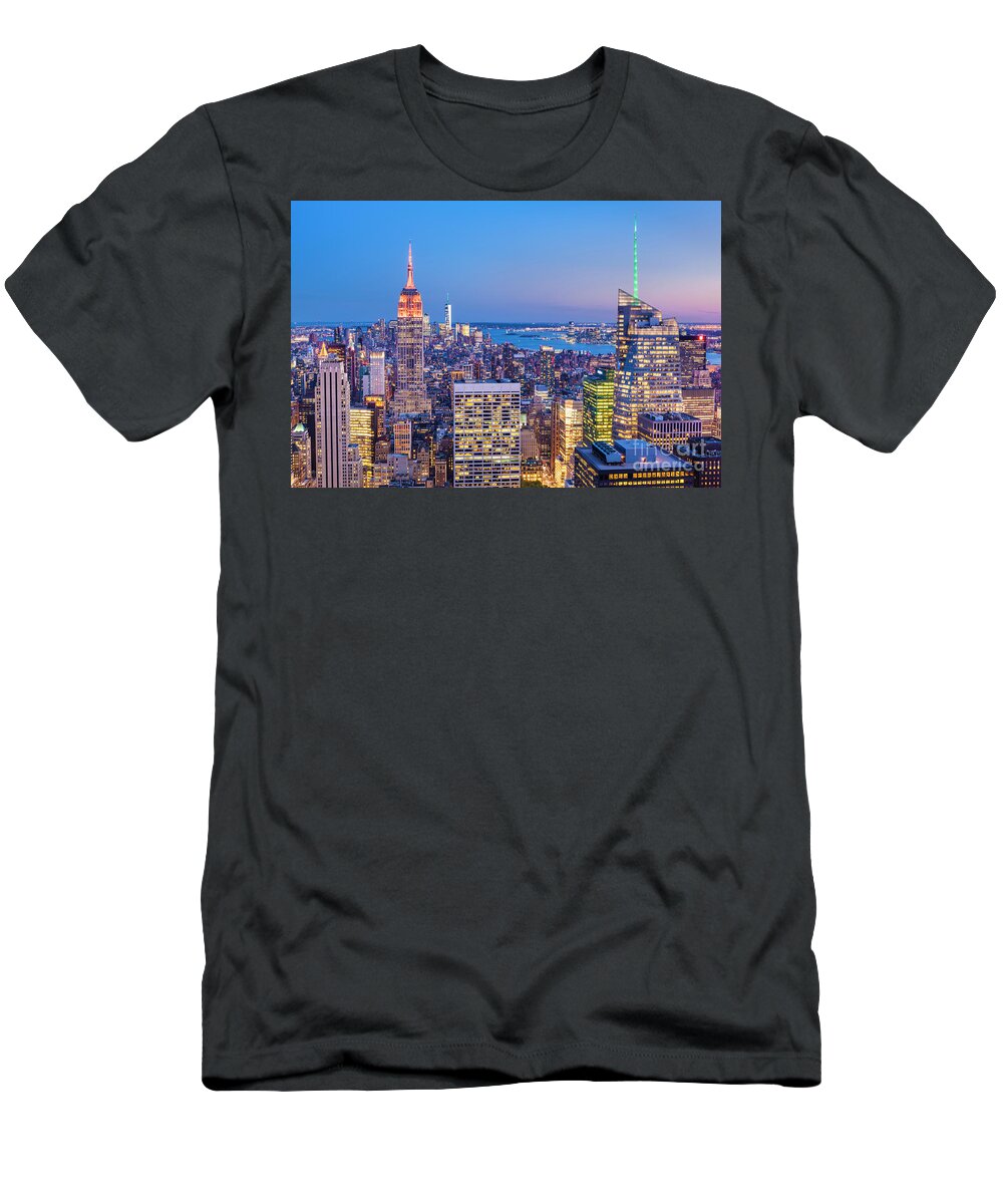 New York City Skyline At Night T-Shirt featuring the photograph New York Skyline at Sunset by Neale And Judith Clark