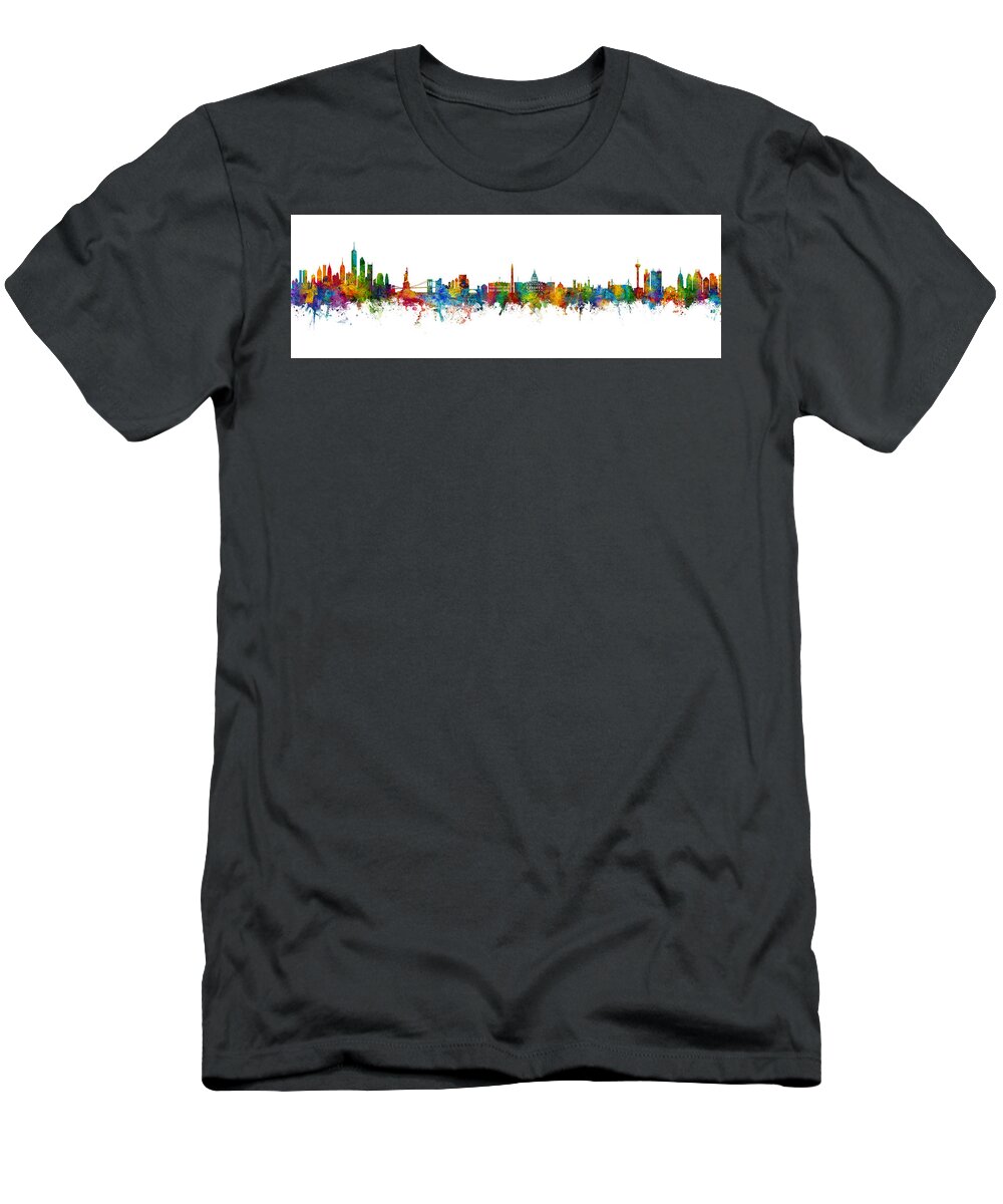San Antonio T-Shirt featuring the digital art New York, Washington DC and San Antonio Skylines Mashup by Michael Tompsett