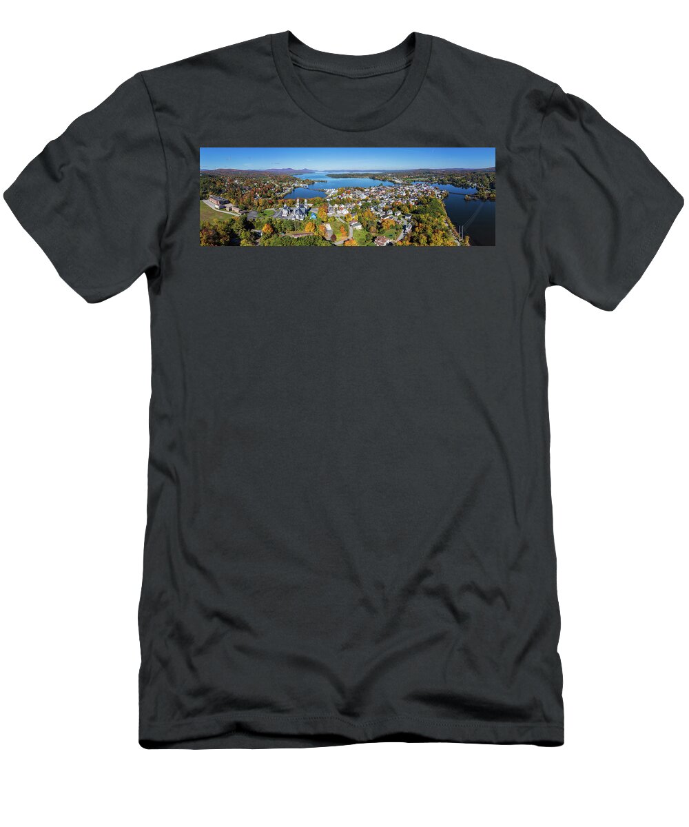 Fall Foliage 2021 T-Shirt featuring the photograph Newport, VT With Lake Memphremagog Panorama by John Rowe