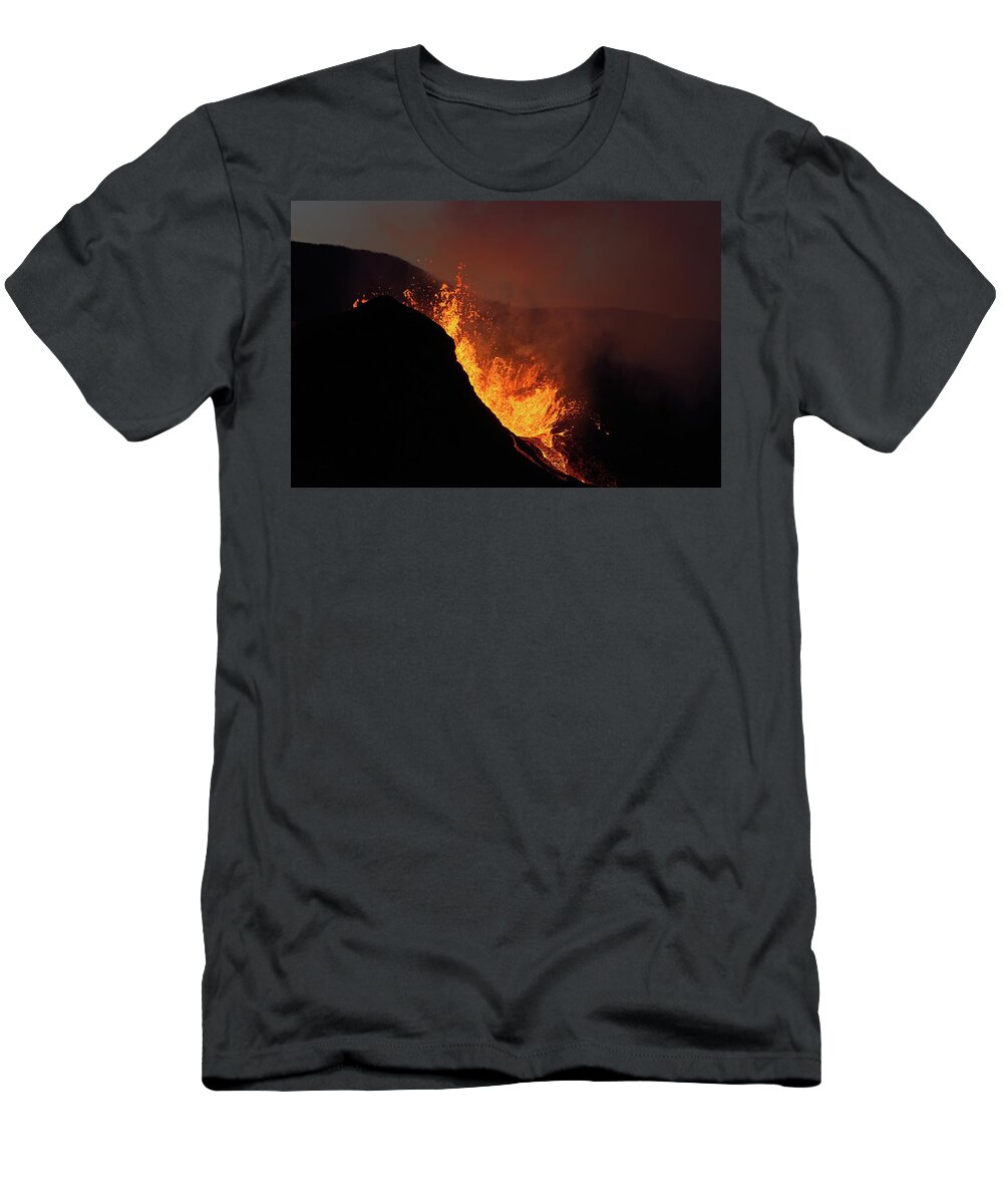 Volcano T-Shirt featuring the photograph Night fire #1 by Christopher Mathews