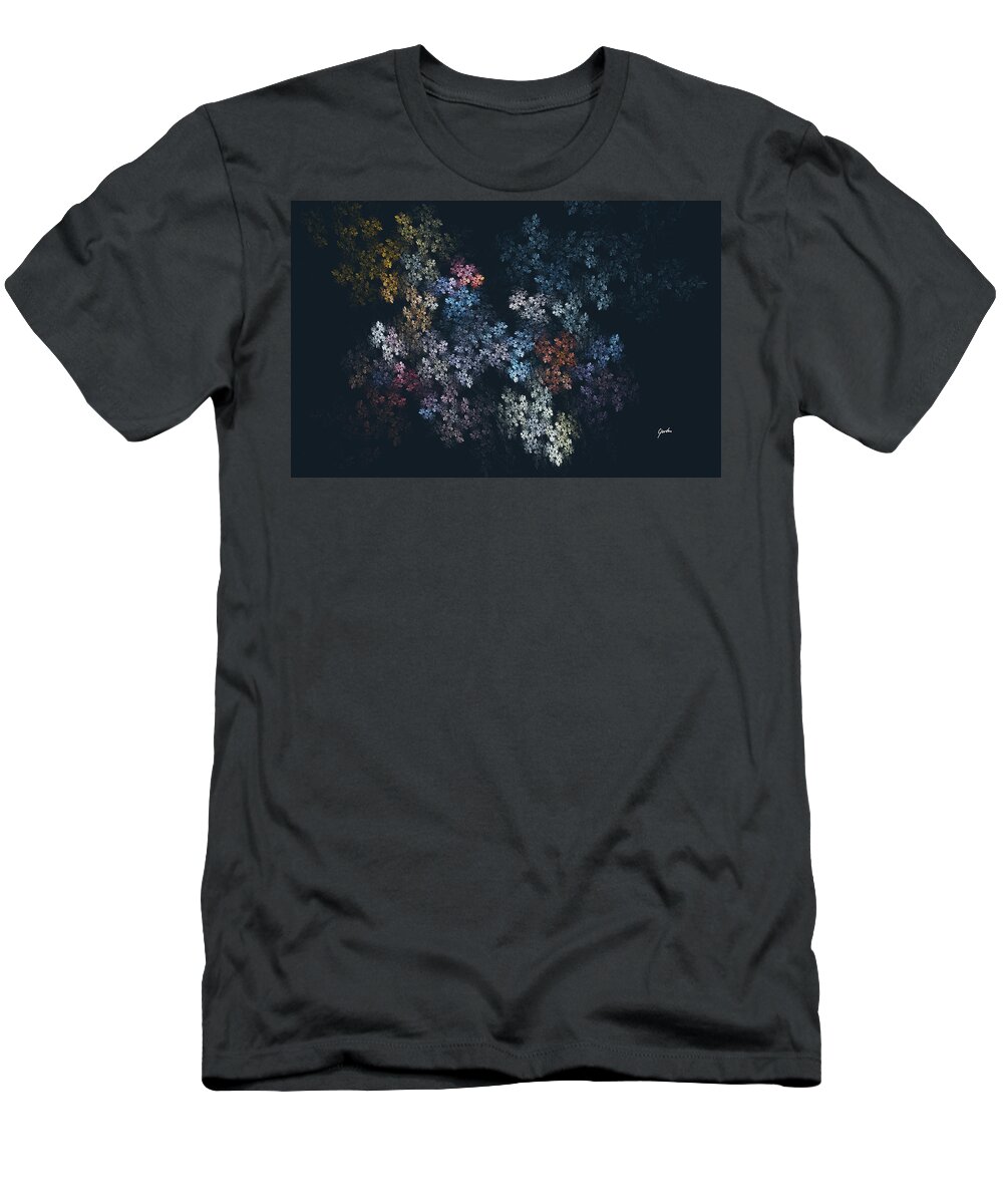 Abstract T-Shirt featuring the mixed media Night Flowers - Modern Graphic Floral Abstract Wall Art by iAbstractArt