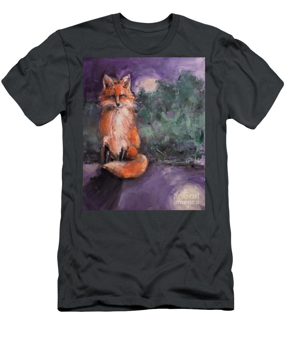 Fox T-Shirt featuring the painting Night Moves by Dan Campbell