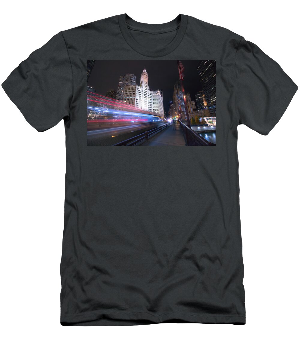Chicago T-Shirt featuring the photograph Night on the DuSable Bridge by Jay Smith