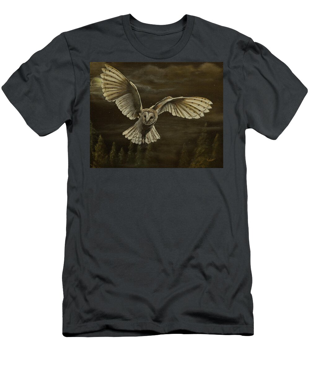 Owl T-Shirt featuring the painting Night Owl, Barn Owl by Vivian Casey Fine Art