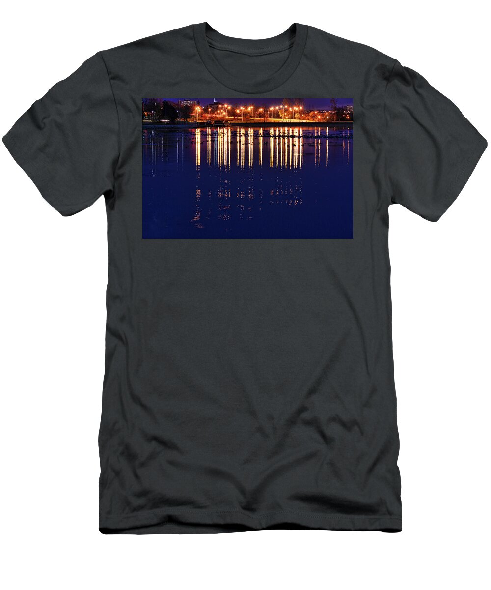 Night T-Shirt featuring the photograph Night reflections on the lake by Tatiana Travelways
