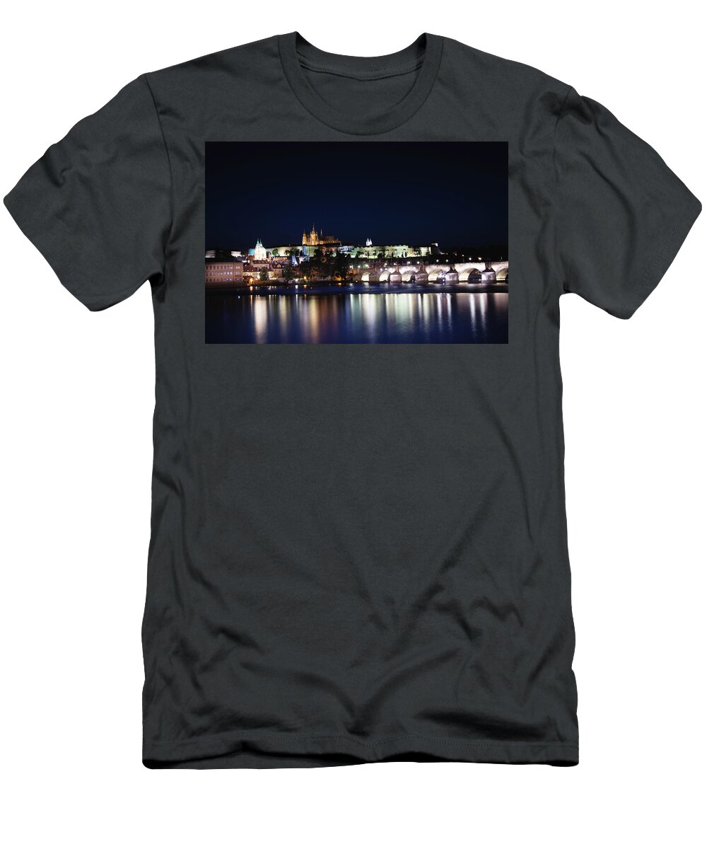 Lamps T-Shirt featuring the photograph Night view of the old town of Prague with Prague Castle by Vaclav Sonnek