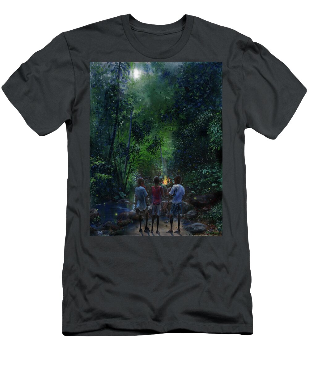 Caribbean Art T-Shirt featuring the painting Night Walk by Jonathan Gladding