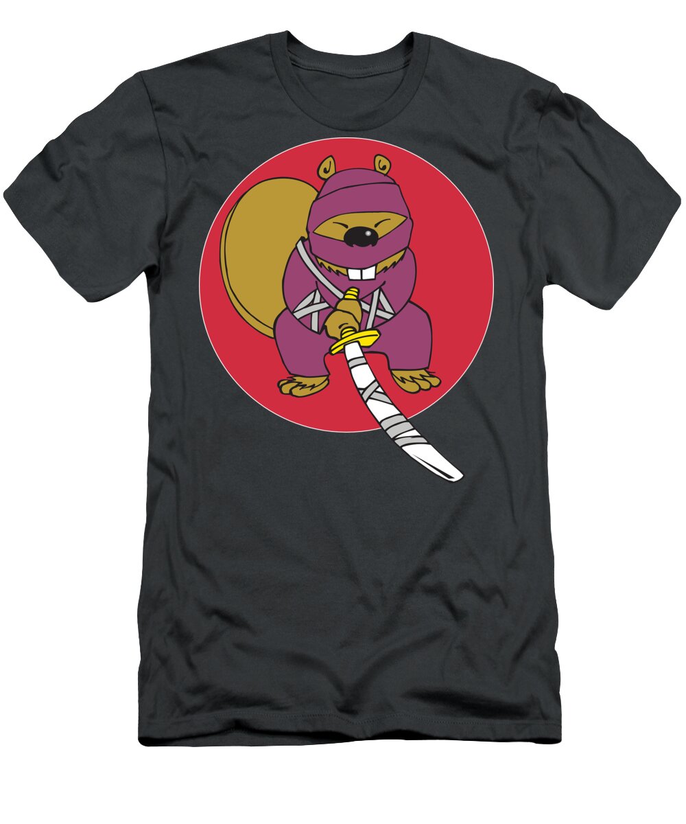 Ninja T-Shirt featuring the digital art Ninja Beaver Animal Humor Joke by Jeff Creation
