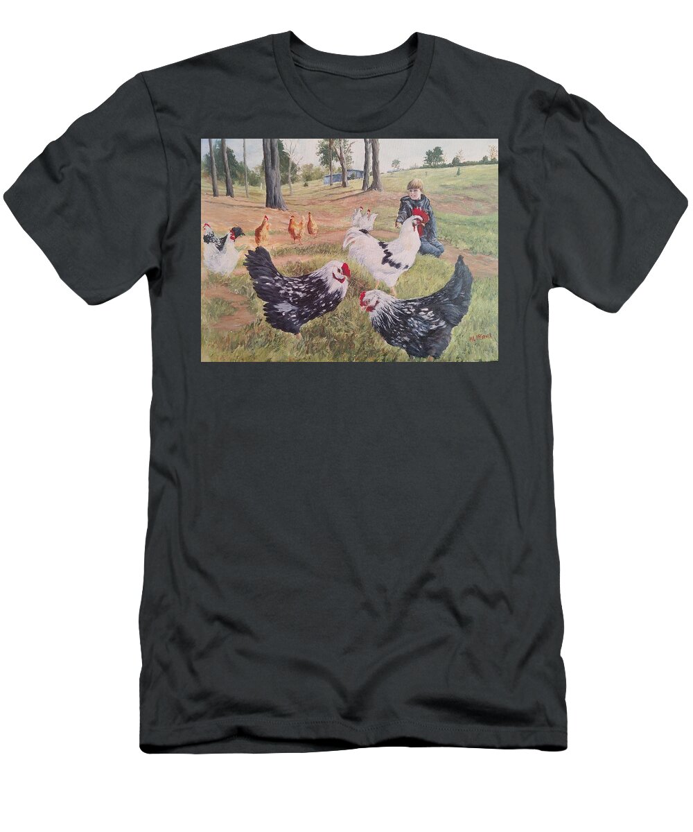 Landscape T-Shirt featuring the painting Noah and his Chickens by ML McCormick
