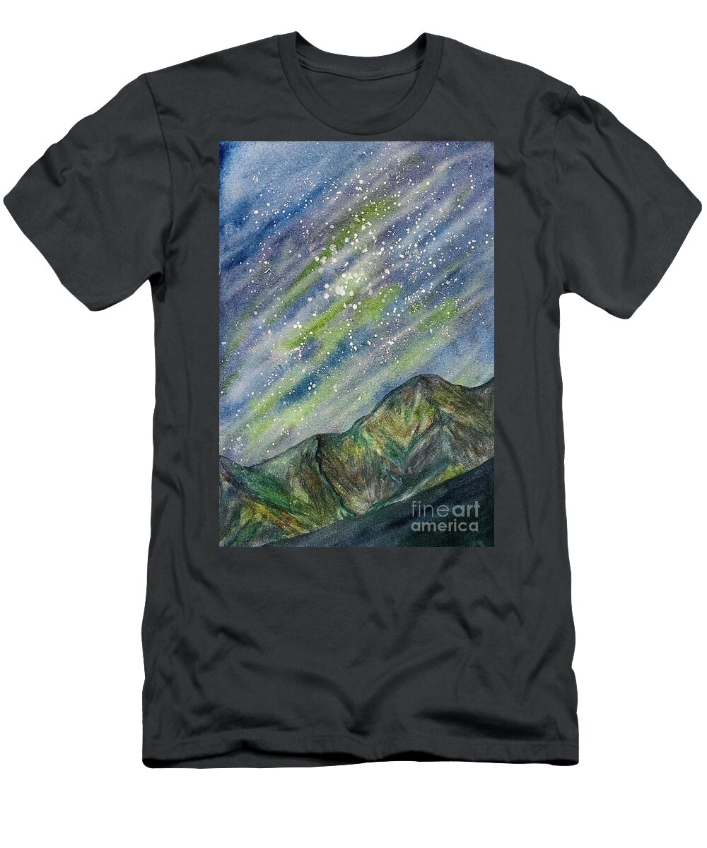 Northern Lights T-Shirt featuring the painting Northern Lights Obstruction Point by Lisa Neuman