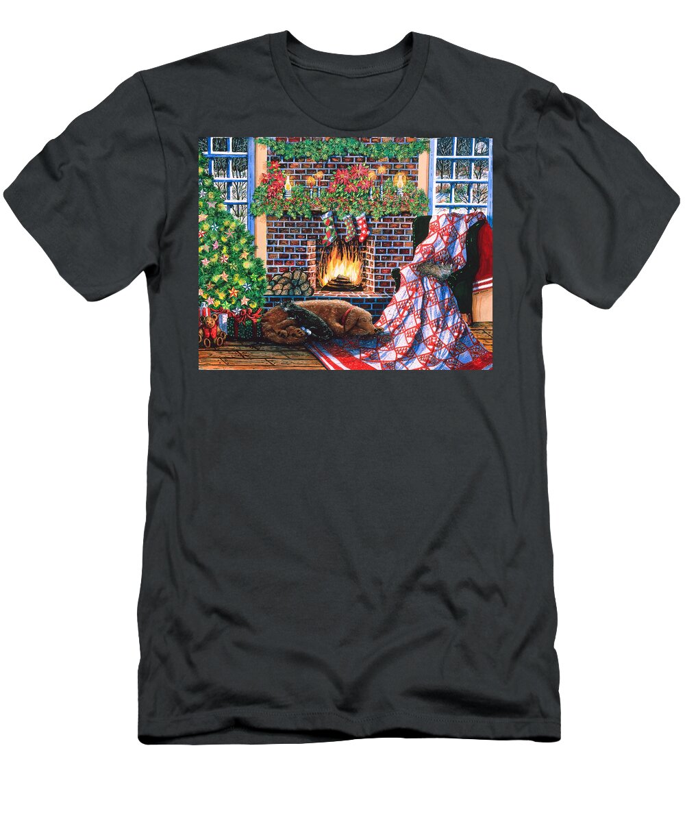 Christmas T-Shirt featuring the painting Not A Creature Was Stirring by Diane Phalen