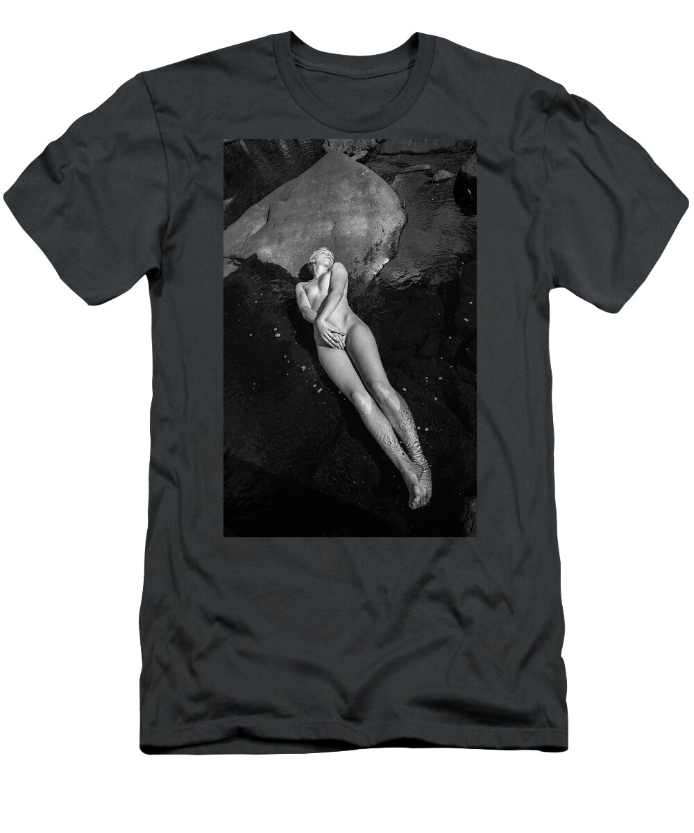 Nude T-Shirt featuring the photograph Nude Reclining In River by Lindsay Garrett