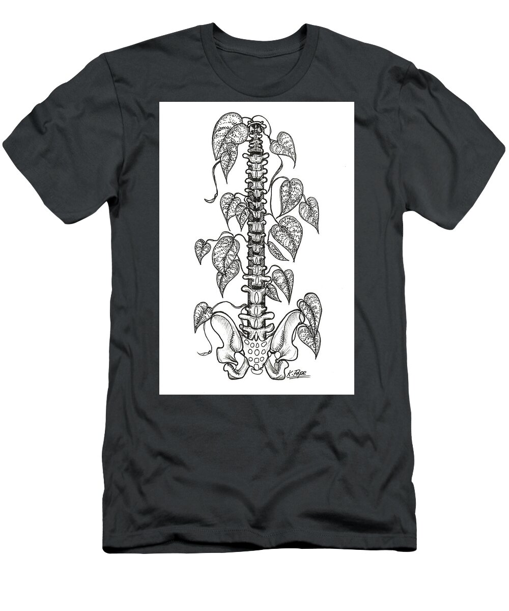 Spine T-Shirt featuring the drawing Nurtured Strength Spine Plant Support by Kenneth Pope