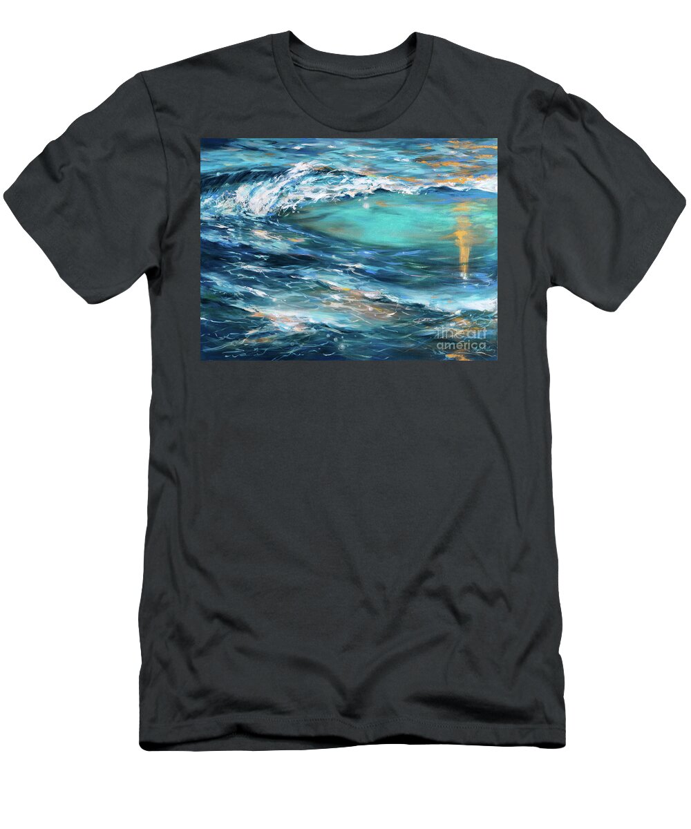 Ocean T-Shirt featuring the painting Ocean Gold by Linda Olsen