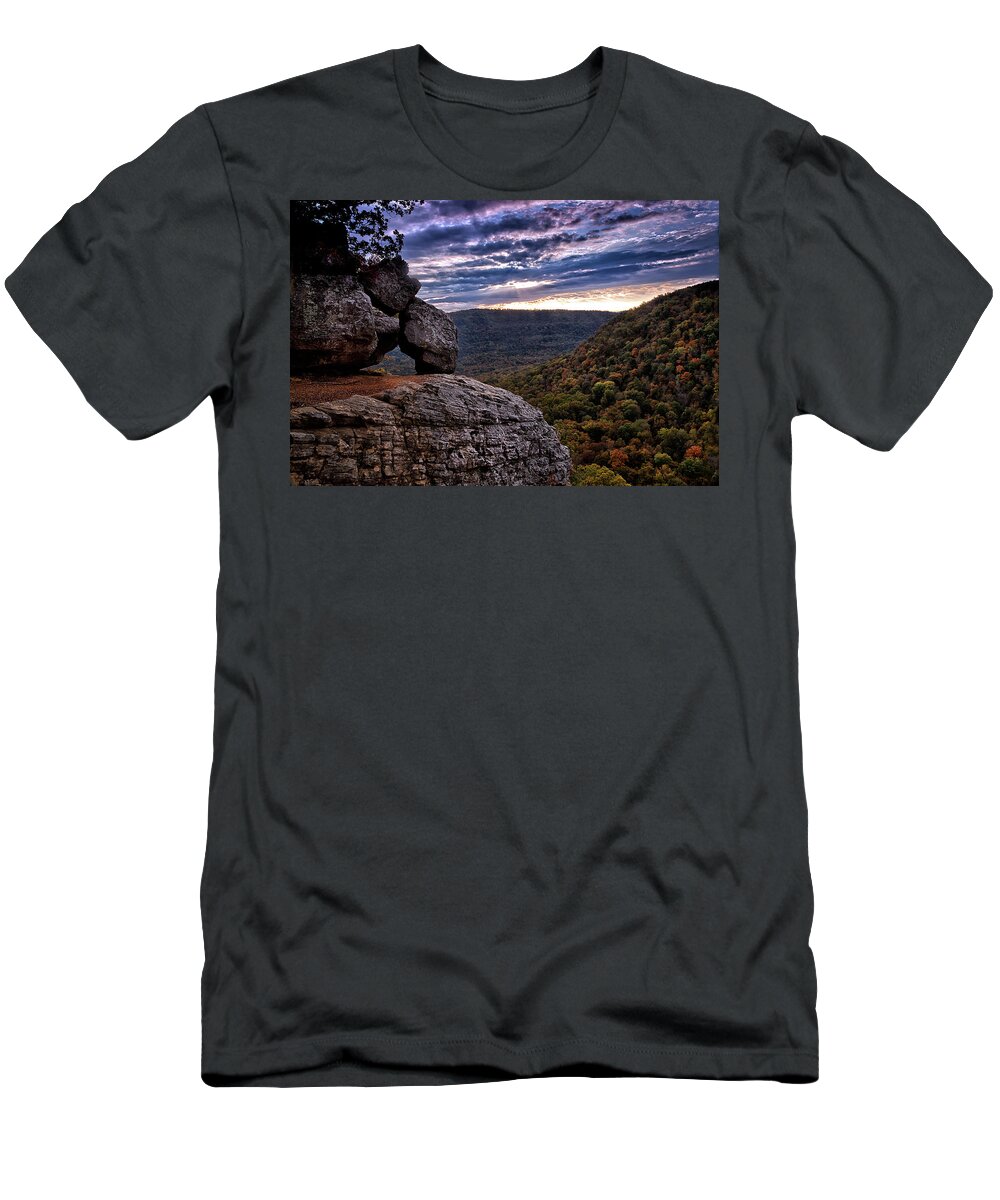 Buffaloriver T-Shirt featuring the photograph ock Stack - Hawksbill Crag at Sunrise - Buffalo National River Area by William Rainey