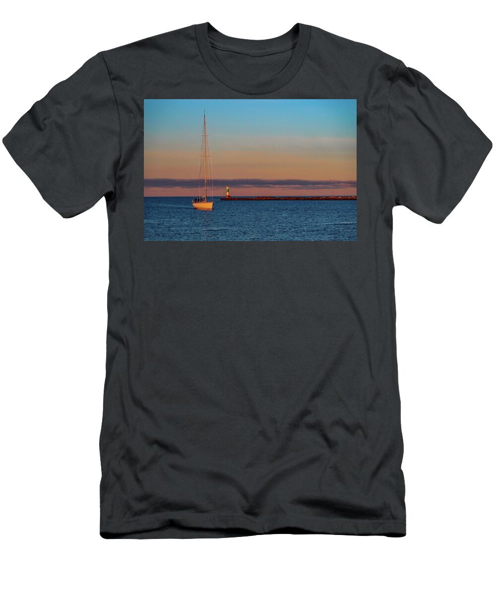  T-Shirt featuring the photograph Ohana Arriving in Muskegeon at Sunrise IMG_6049 by Michael Thomas