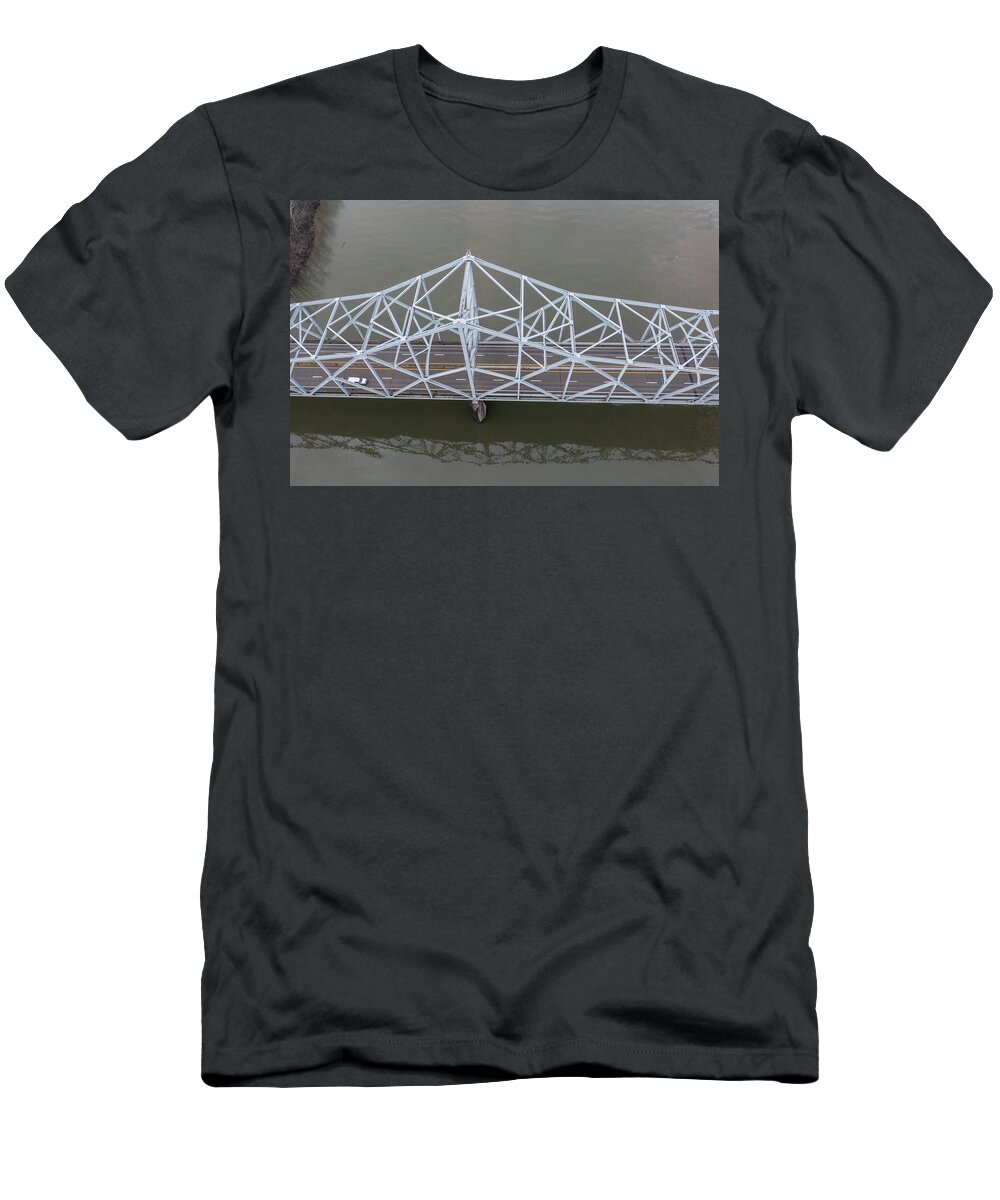 Aerial Ohio River T-Shirt featuring the photograph Ohio River and Bridge Above by John McGraw