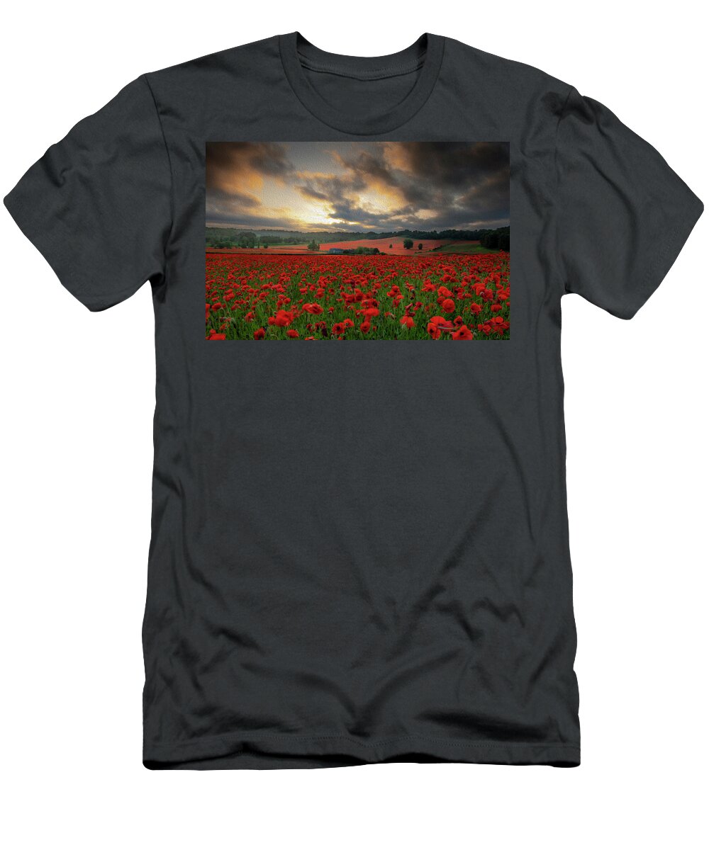 Landscape T-Shirt featuring the pyrography Oil.11 by Remigiusz MARCZAK
