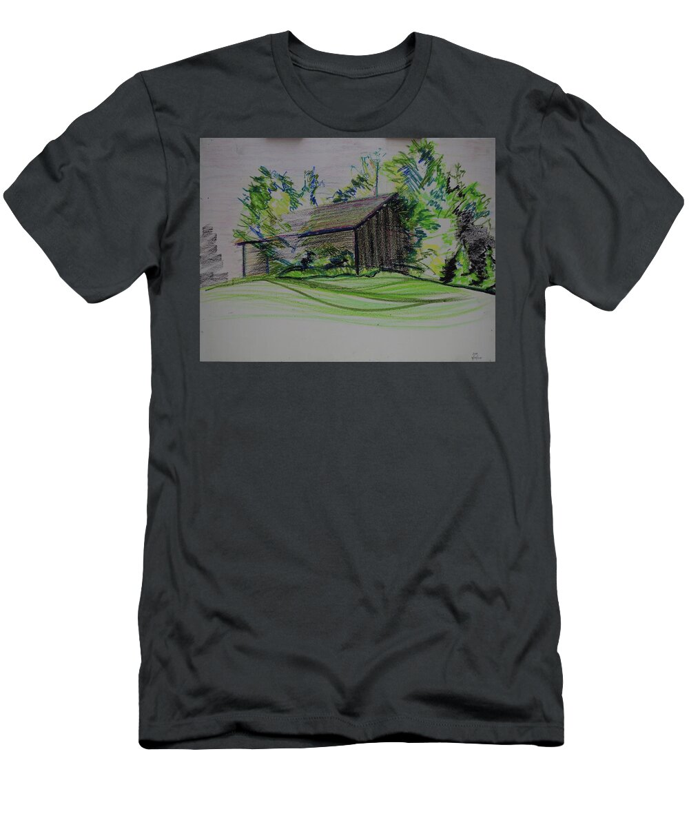 Plein Air T-Shirt featuring the pastel Old Barn At Wason Pond by Sean Connolly