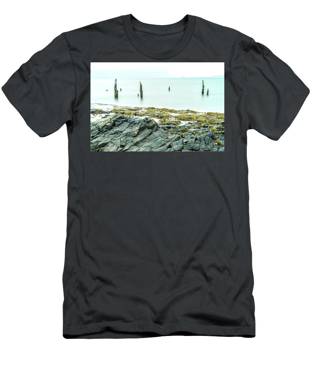 Holy Island T-Shirt featuring the photograph Old Posts and the Rocks - wide angle view by John Paul Cullen