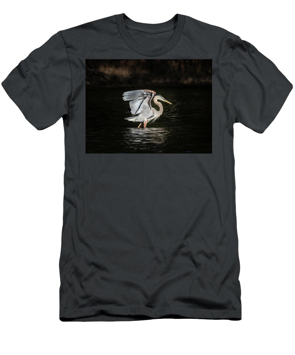 Great Blue Heron T-Shirt featuring the photograph On The Hunt by Jordan Hill