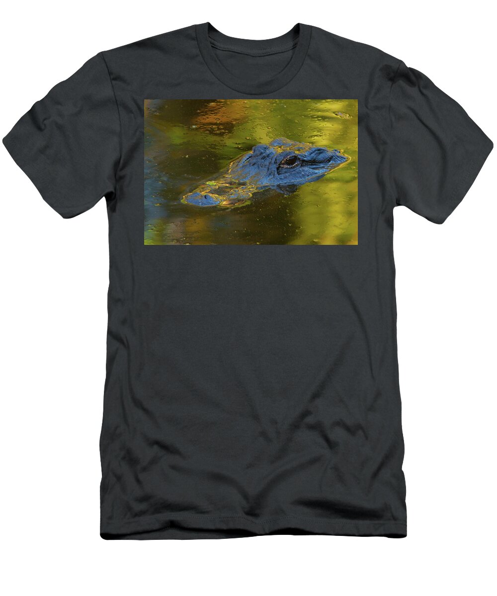 American Alligator T-Shirt featuring the photograph On The Surface by Melissa Southern
