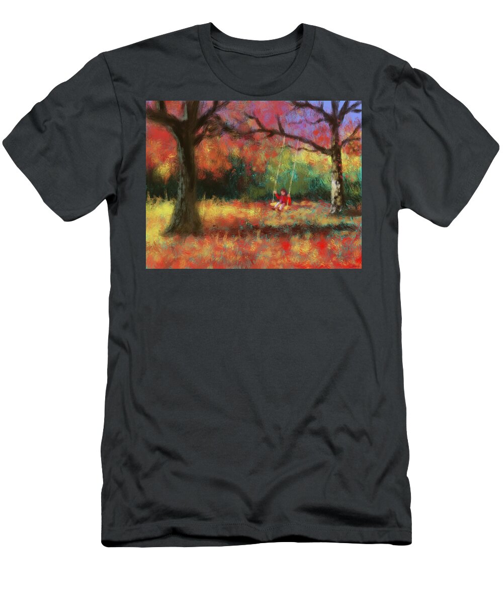 Autumn T-Shirt featuring the digital art On The Swings by Larry Whitler