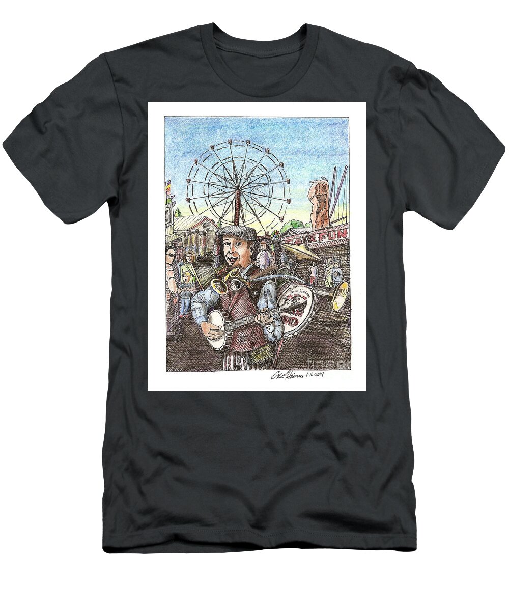 One Man Band T-Shirt featuring the drawing One Man Band at the Fair by Eric Haines