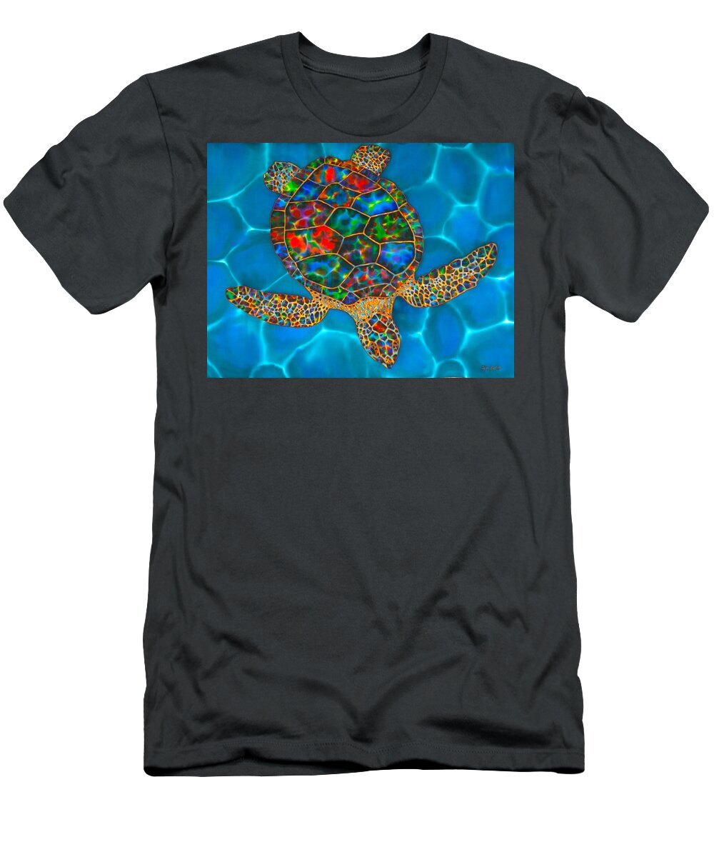  T-Shirt featuring the painting Opal Hawksbill Turtle by Daniel Jean-Baptiste