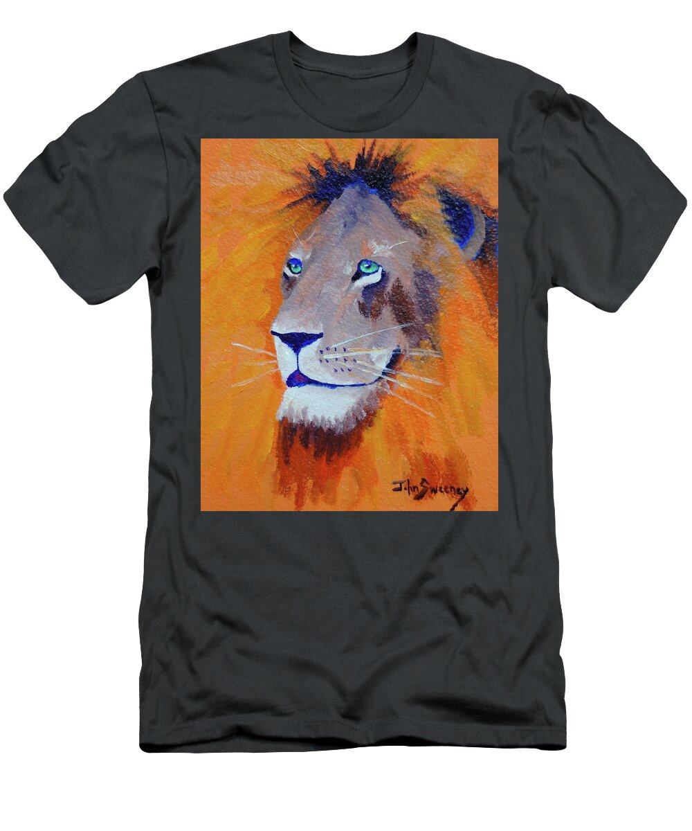 Lion T-Shirt featuring the painting Orange and Blue Lion by John Sweeney