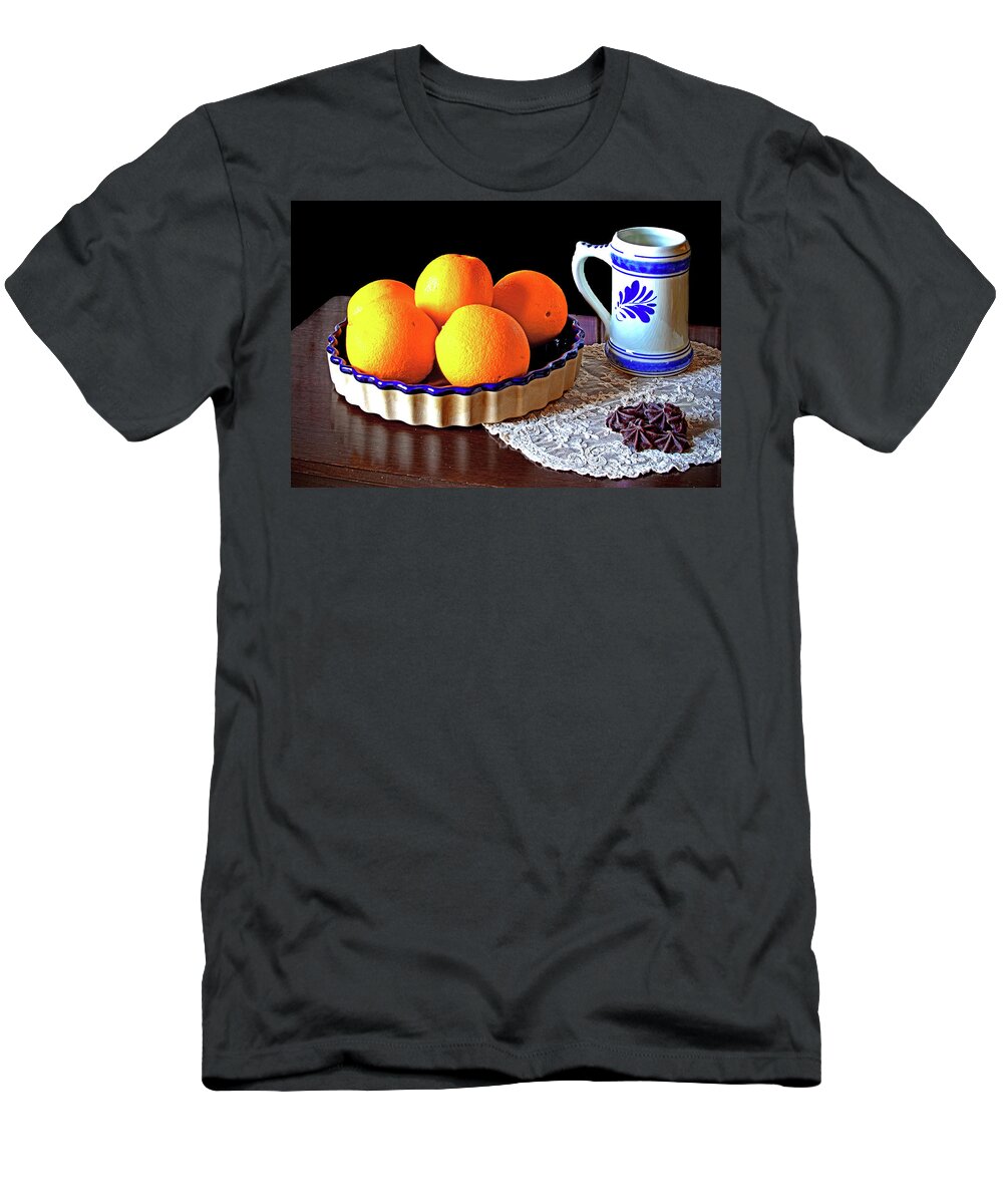 Still Life T-Shirt featuring the photograph Oranges and Chocolate by Ira Marcus