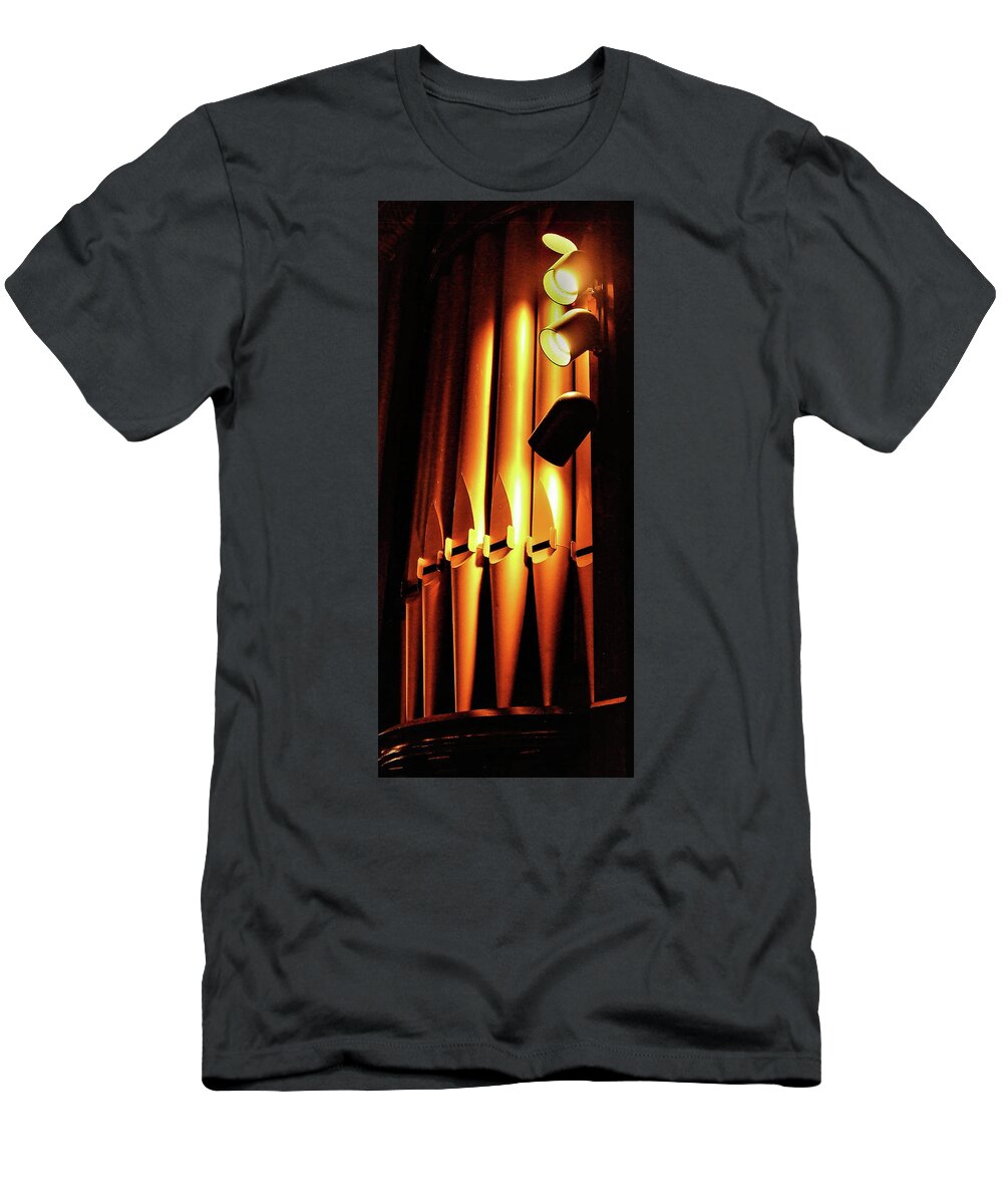 Organ Pipes Church Metal Lights T-Shirt featuring the photograph Organ Pipes by John Linnemeyer