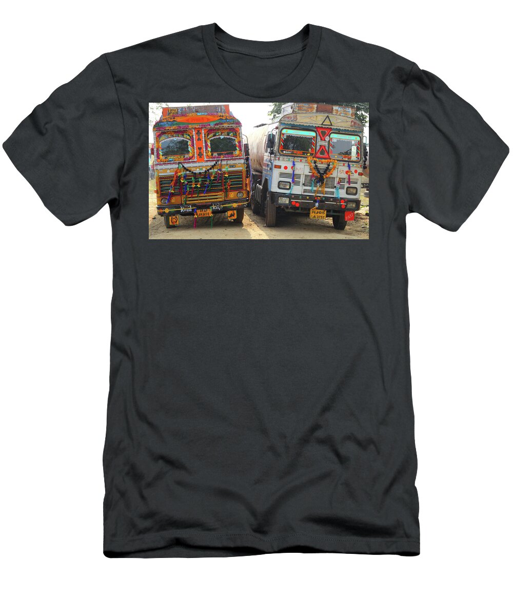 Indian T-Shirt featuring the photograph Ornate Trucks In India by Mikhail Kokhanchikov