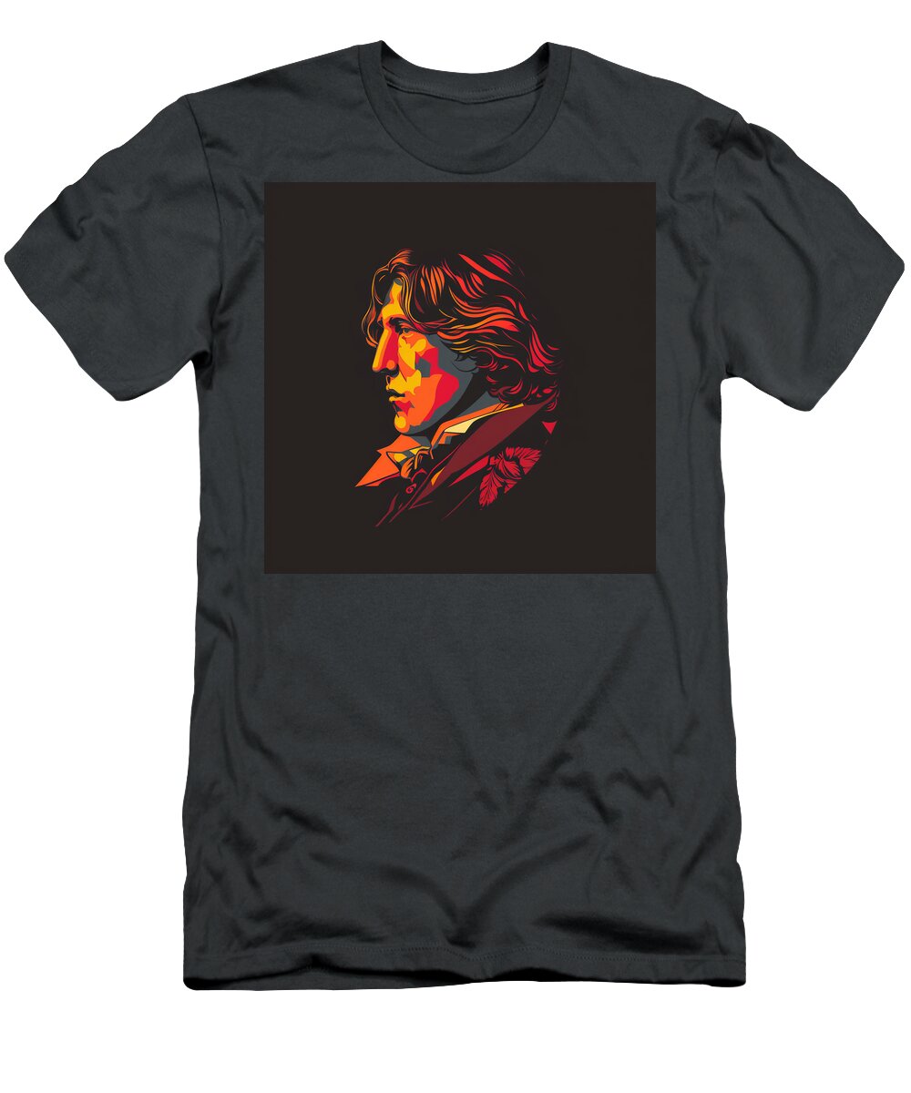 Writer T-Shirt featuring the digital art Oscar Wilde face flat art warm colors. by Paulo Silveira