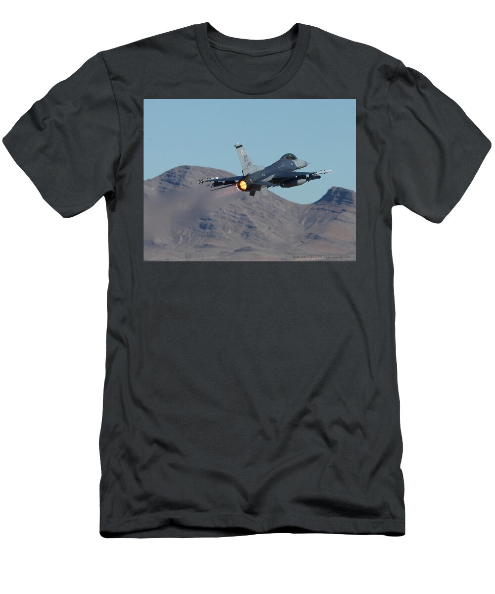 Falcon T-Shirt featuring the photograph OT F-16 88-0423 departing 21L at Nellis AFB by Custom Aviation Art