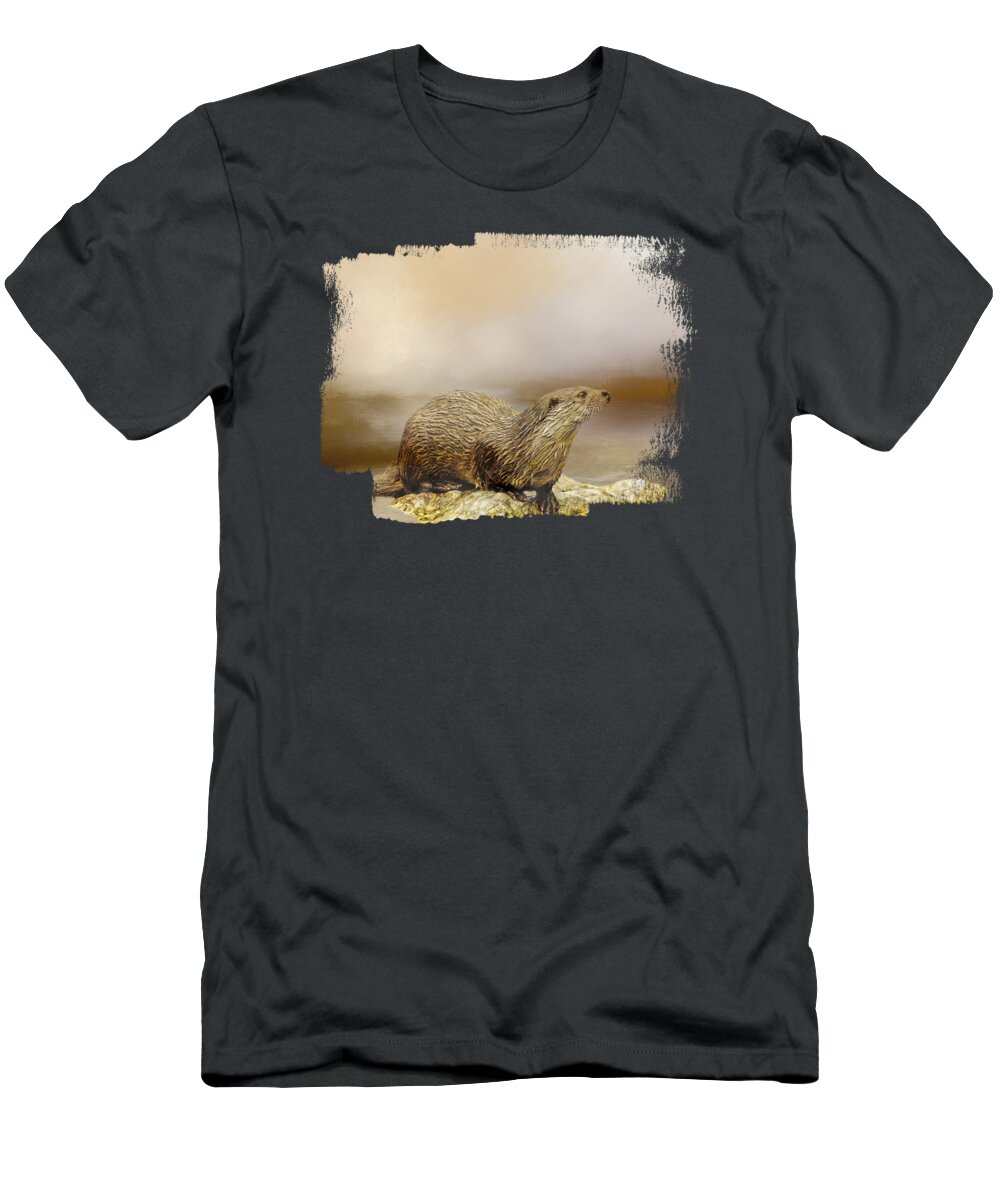 Otter T-Shirt featuring the mixed media Otter by Elisabeth Lucas