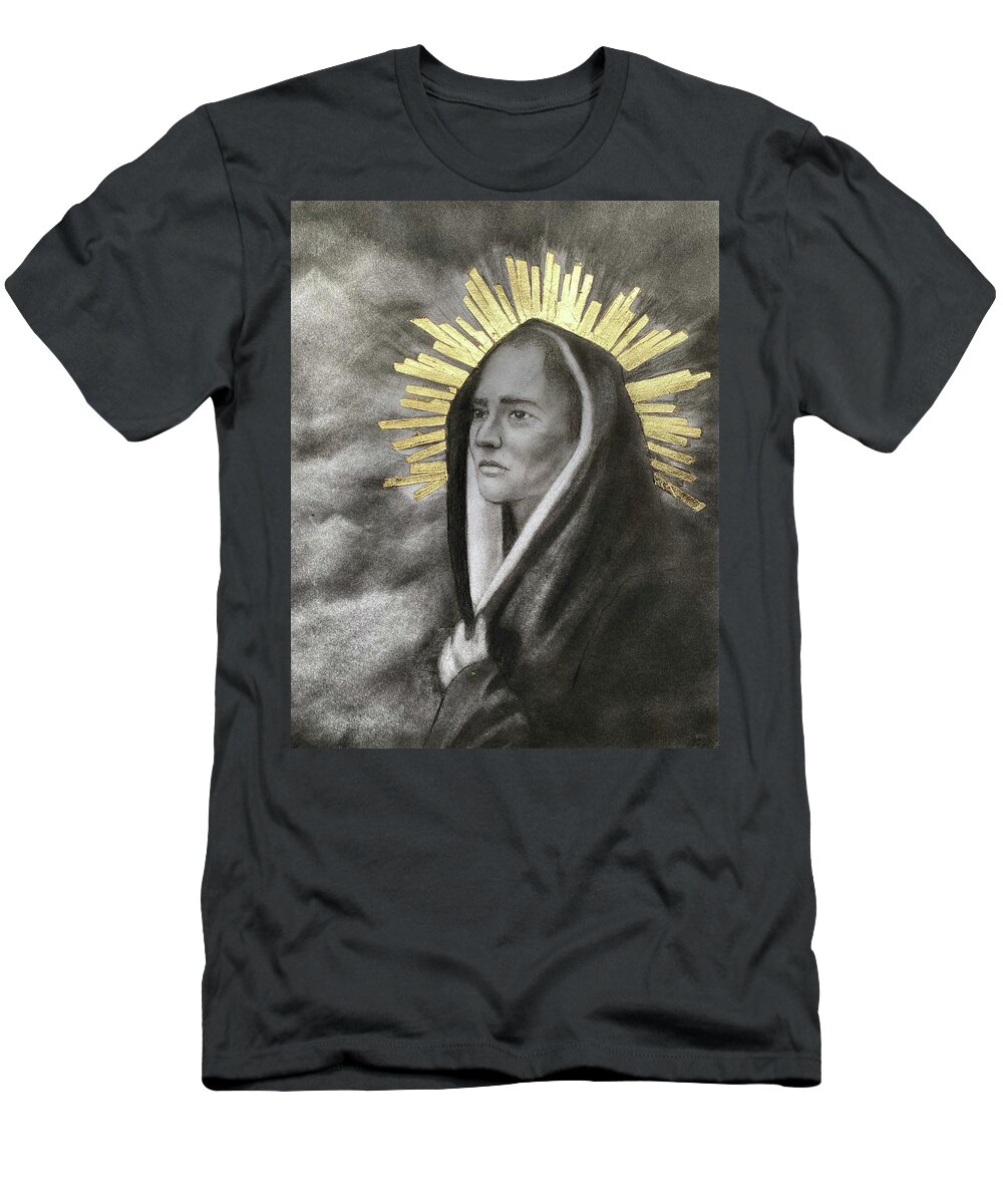 Our Lady Of Sorrows T-Shirt featuring the drawing Our Lady of Sorrows by Nadija Armusik