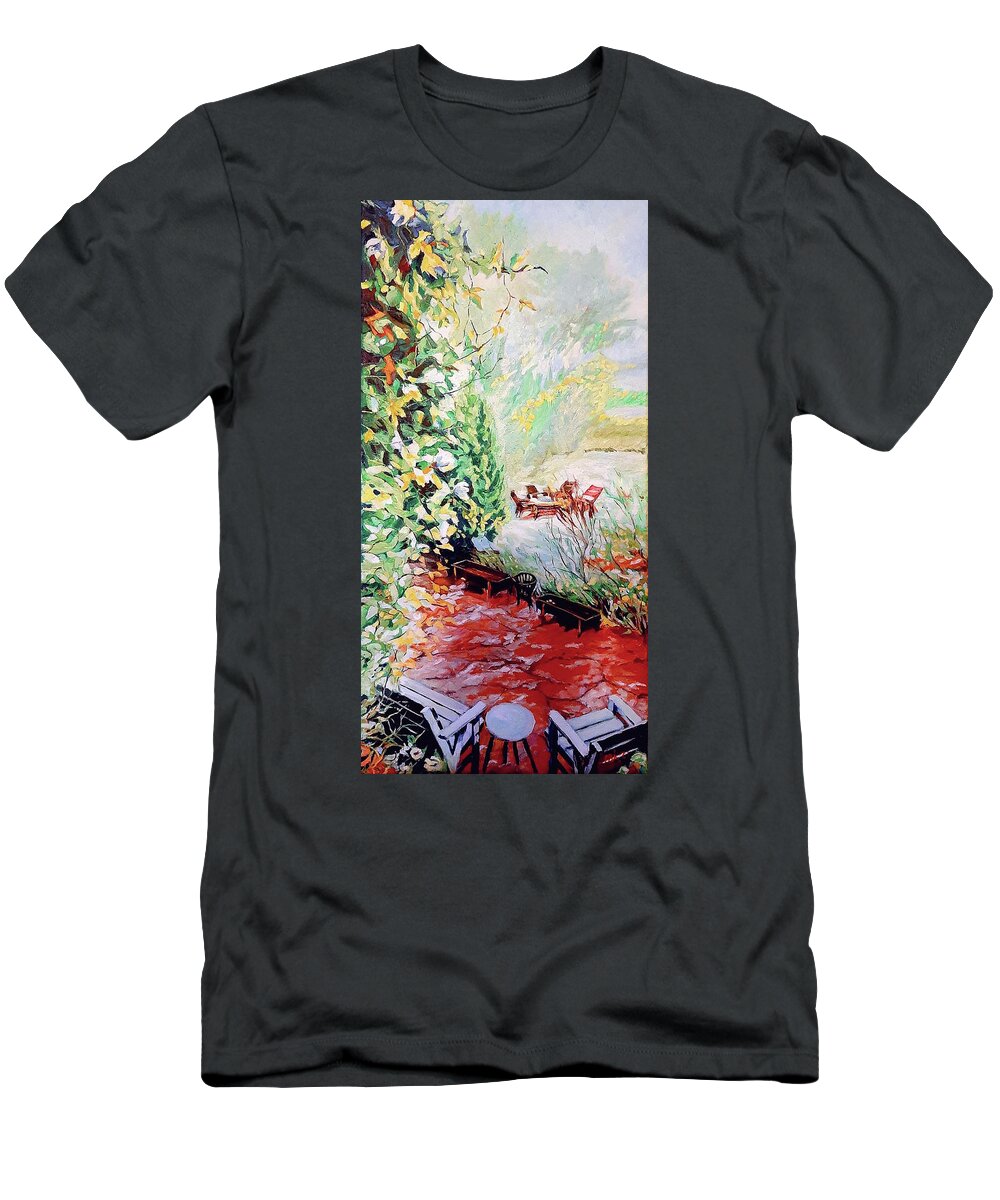 Outdoor T-Shirt featuring the painting Outside the Window by Elaine Berger