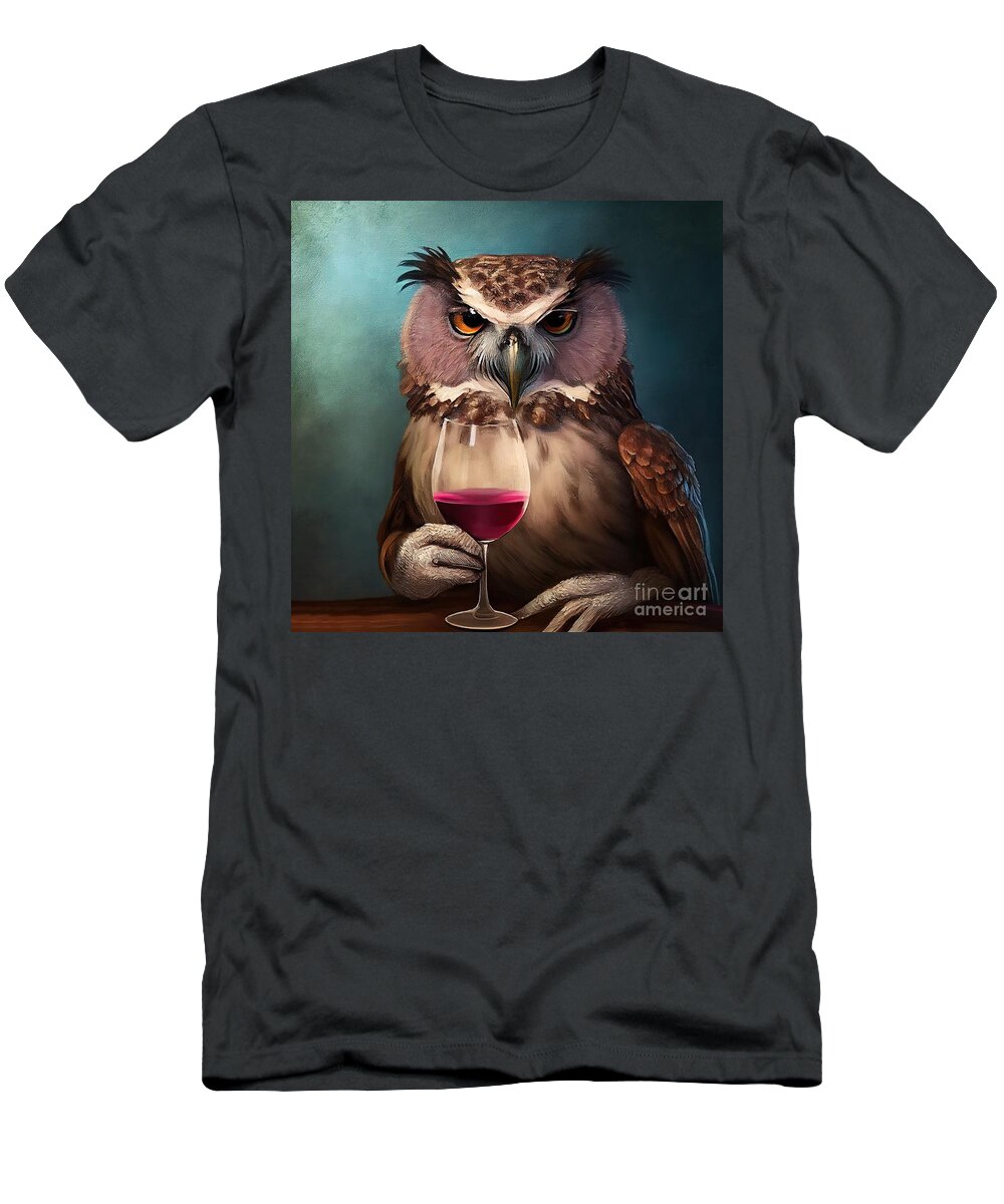 Nature T-Shirt featuring the painting Owl Having Drink by N Akkash