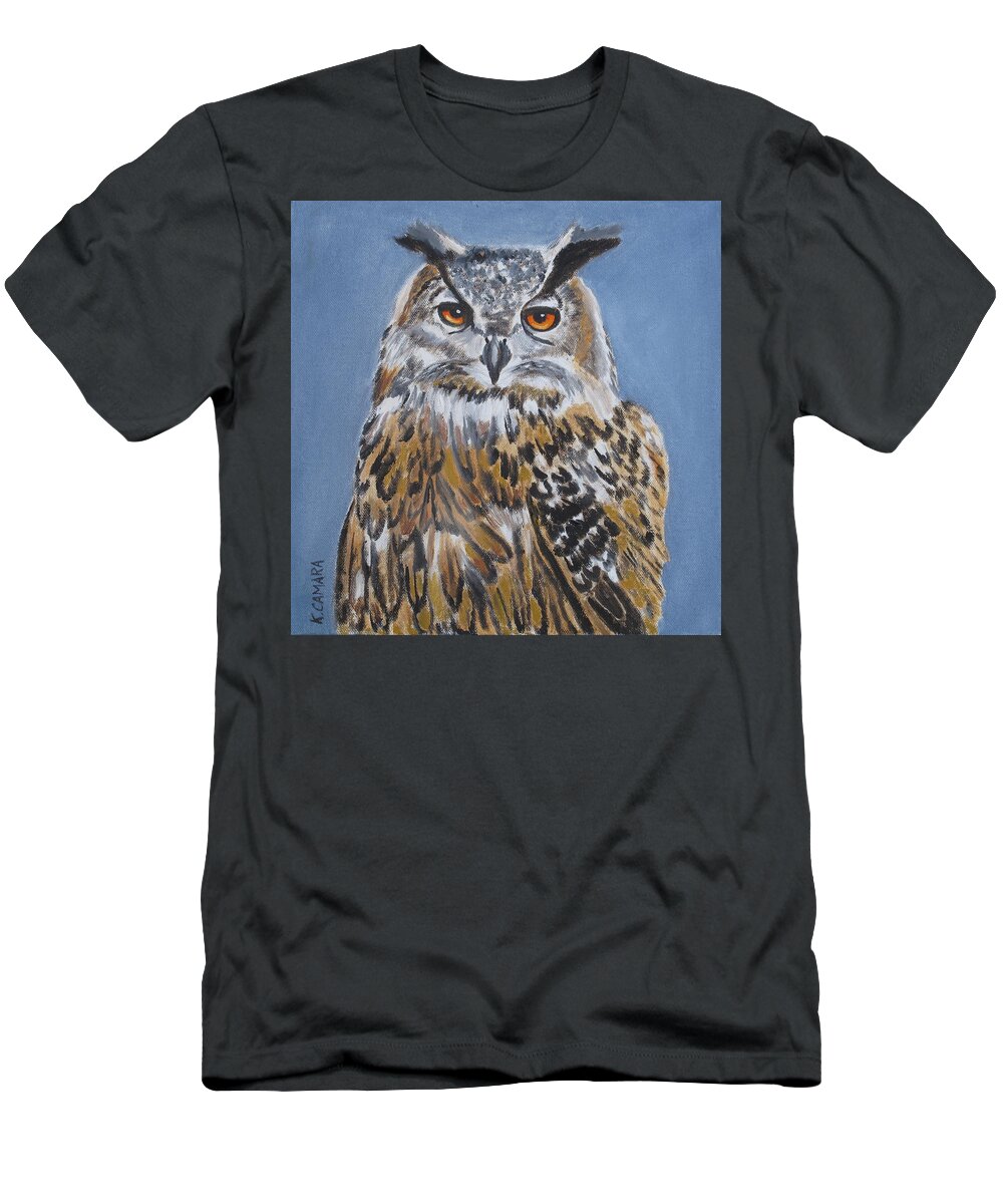 Pets T-Shirt featuring the painting Owl Orange Eyes by Kathie Camara