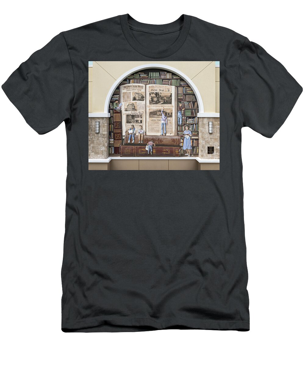 Punta Gorda T-Shirt featuring the photograph Pages From Our Library's Past by Punta Gorda Historic Mural Society