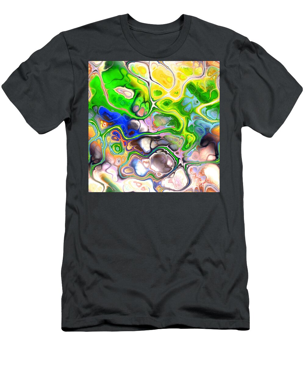 Colorful T-Shirt featuring the digital art Paijo - Funky Artistic Colorful Abstract Marble Fluid Digital Art by Sambel Pedes