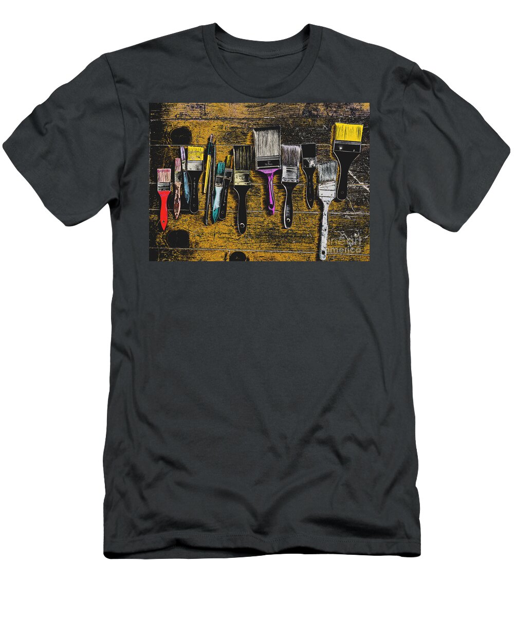 Paintbrushes T-Shirt featuring the mixed media Paintbrushes #2 by Kae Cheatham