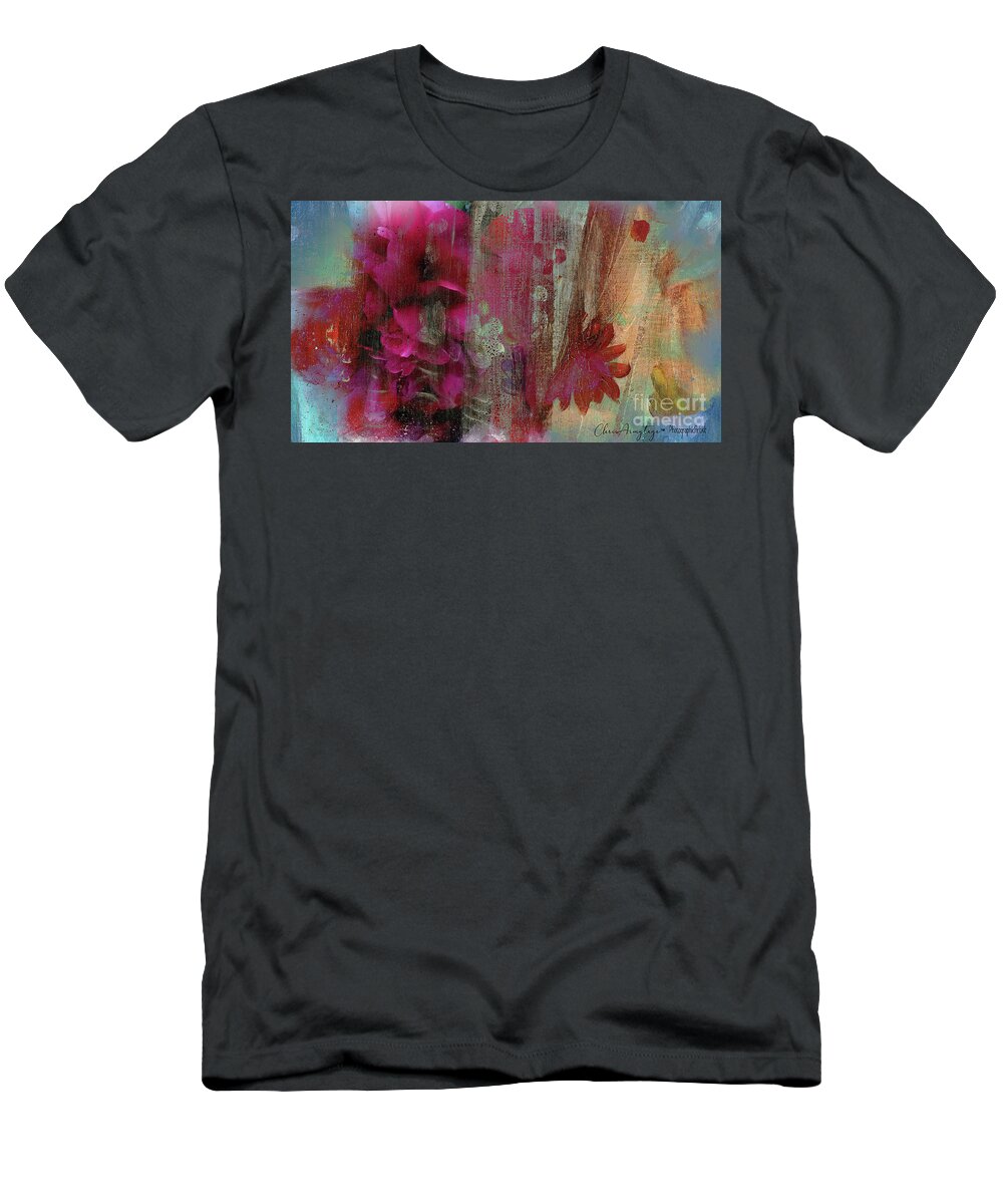 Floral T-Shirt featuring the mixed media Painted Peonies Abstract by Chris Armytage